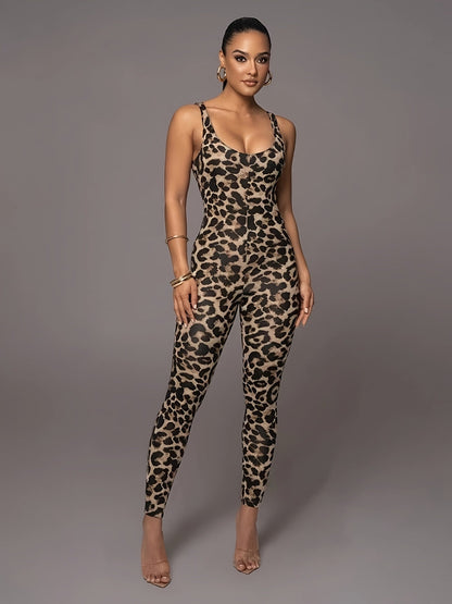 Dames Jumpsuit Panterprint Mouwloos Stretch - StudioMarella
