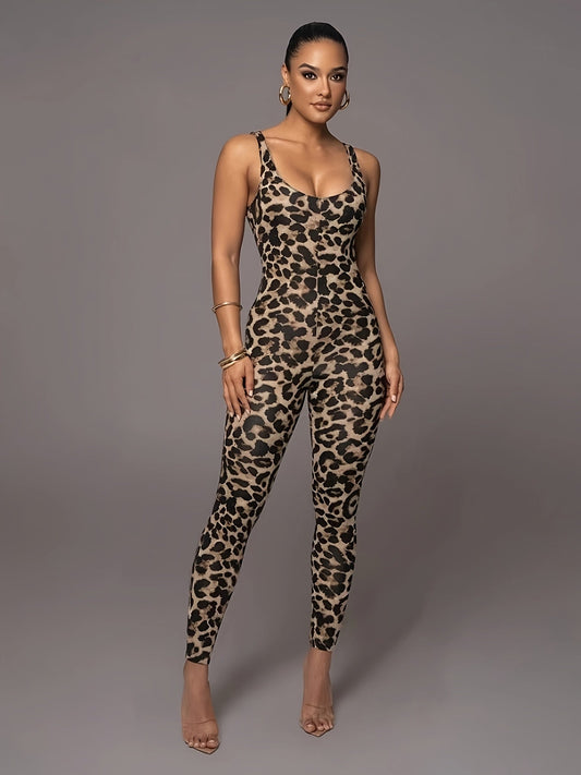 Dames Jumpsuit Panterprint Mouwloos Stretch - StudioMarella