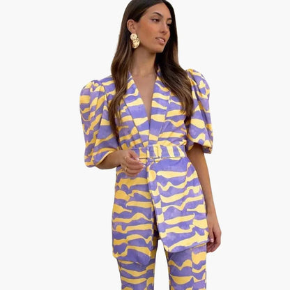 Dames Blazerset Lichtgewicht Elegante Tweed met Pofmouwen - StudioMarella