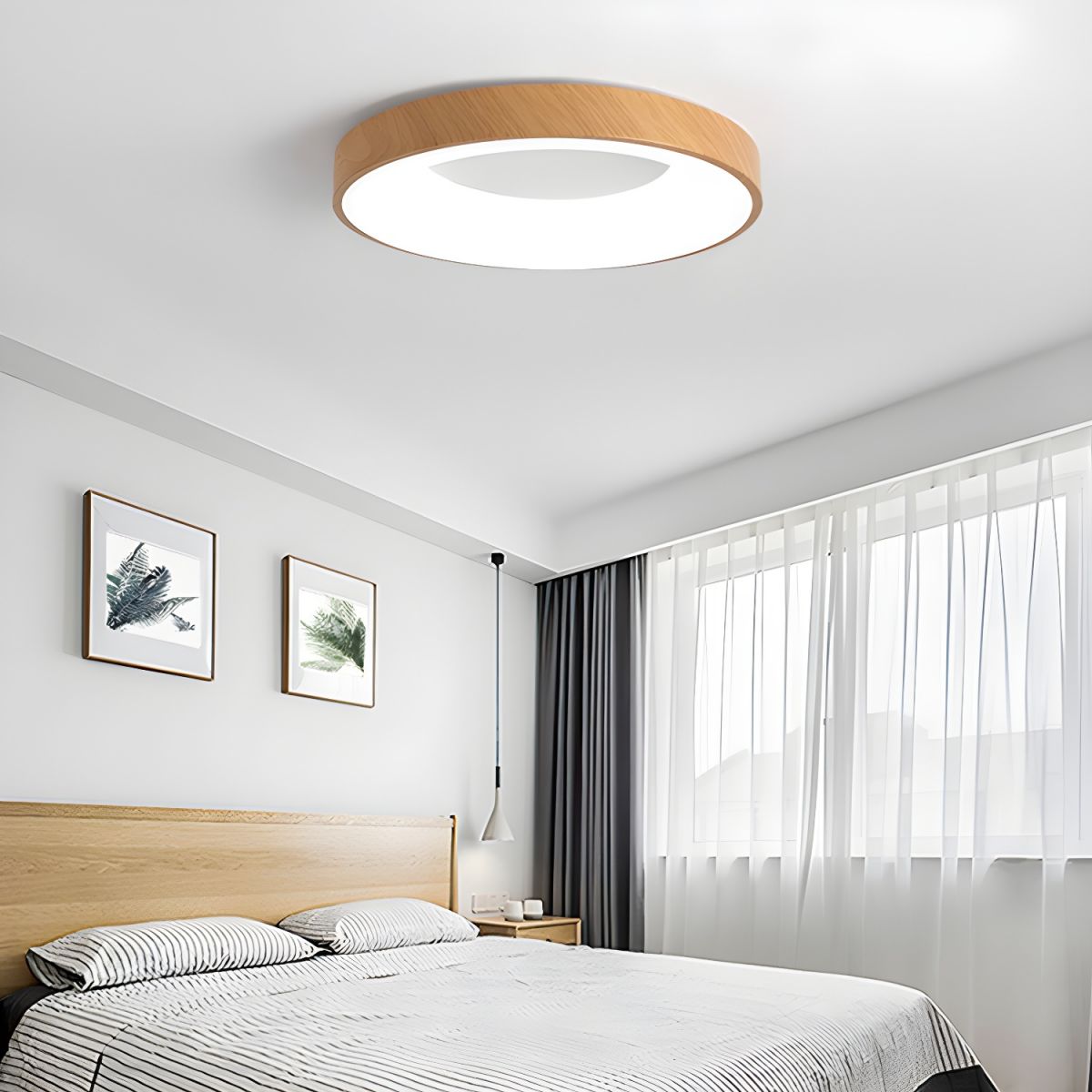 Plafondlamp Houtlook Metaal Wit LED Woonkamer Slaapkamer 3000K 4000K 6000K Ø23 Ø40cm Plafonnière Flush Mount Naturel