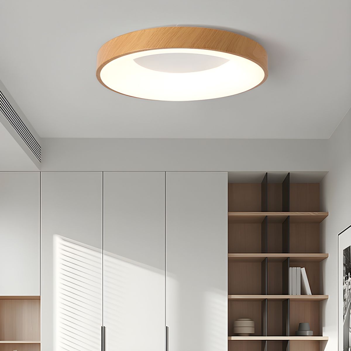 Plafondlamp Houtlook Metaal Wit LED Woonkamer Slaapkamer 3000K 4000K 6000K Ø23 Ø40cm Plafonnière Flush Mount Naturel