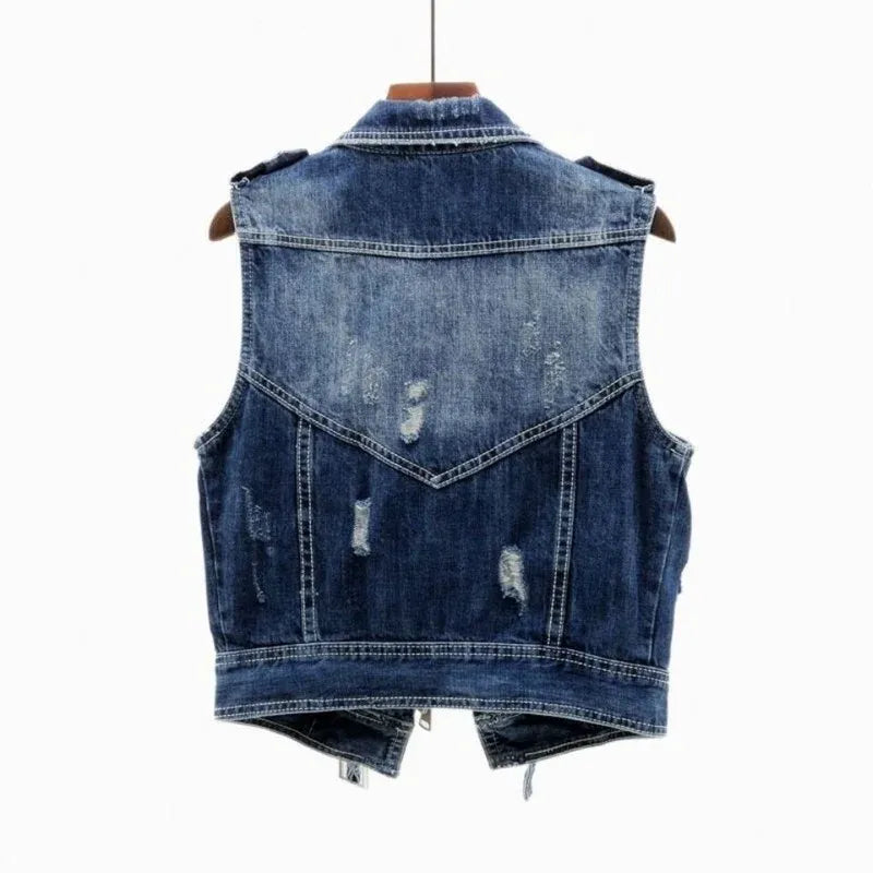 Mila | Mouwloos Denim Vest met Biker Uiterstraling 2