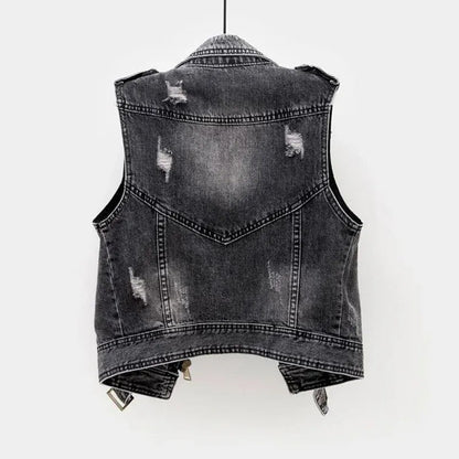 Mila | Mouwloos Denim Vest met Biker Uiterstraling 5