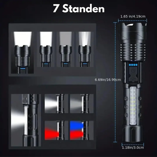 Militaire Zaklamp 5000 Lumen Tactisch LED Oplaadbaar USB Waterdicht Schokbestendig Zoombaar 5 Modi Compact Ultra Helder Outdoor Camping