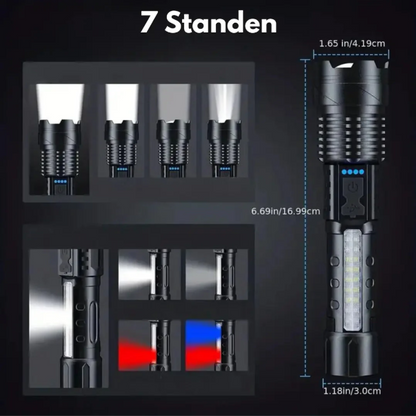 Militaire Zaklamp 5000 Lumen Tactisch LED Oplaadbaar USB Waterdicht Schokbestendig Zoombaar 5 Modi Compact Ultra Helder Outdoor Camping