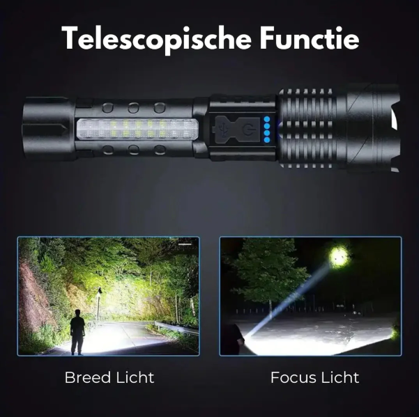 Militaire Zaklamp 5000 Lumen Tactisch LED Oplaadbaar USB Waterdicht Schokbestendig Zoombaar 5 Modi Compact Ultra Helder Outdoor Camping