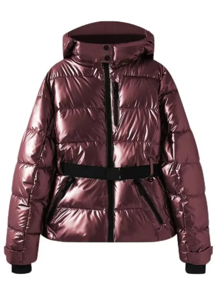 Dames Ski- en Winterjas Met Tailleband Waterdicht Modern