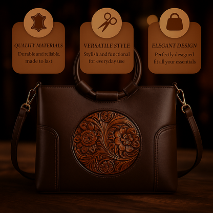 Handgemaakte Leren Damestas met Vintage Reliëfpatroon Schoudertas Elegante Dagtas Retro Design Stijlvol