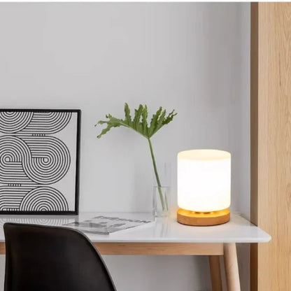 Glazen Tafellamp met Rubberen Houtvoet 360° Verlichting Sfeervol Nachtlampje Modern Design Accent