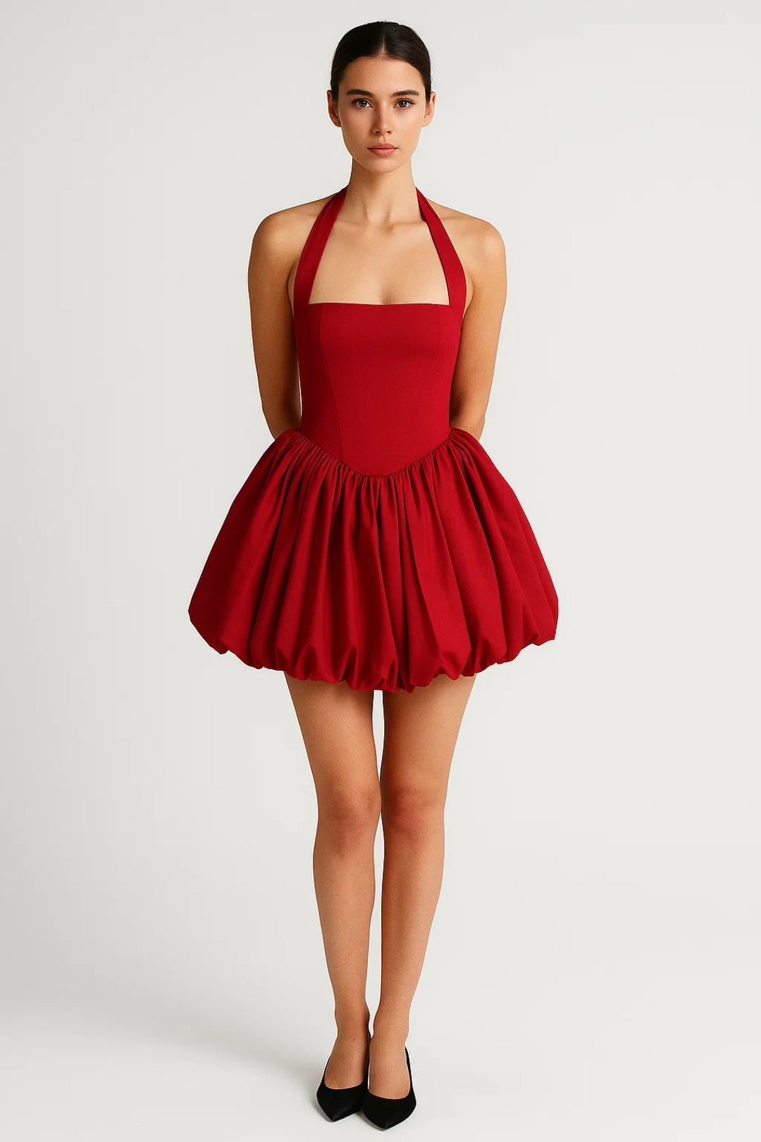 Kort Jurk Dames Halter Neck met Volle Rok Chique