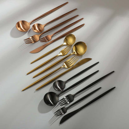 Minimalistisch Bestekset Titanium-Coating 18/10 Roestvrij Staal Premium Servies Modern Tafelgerei Luxe Eetgerei Chique Tafelstyling Elegant Cutlery Set 4 tot 16 Personen
