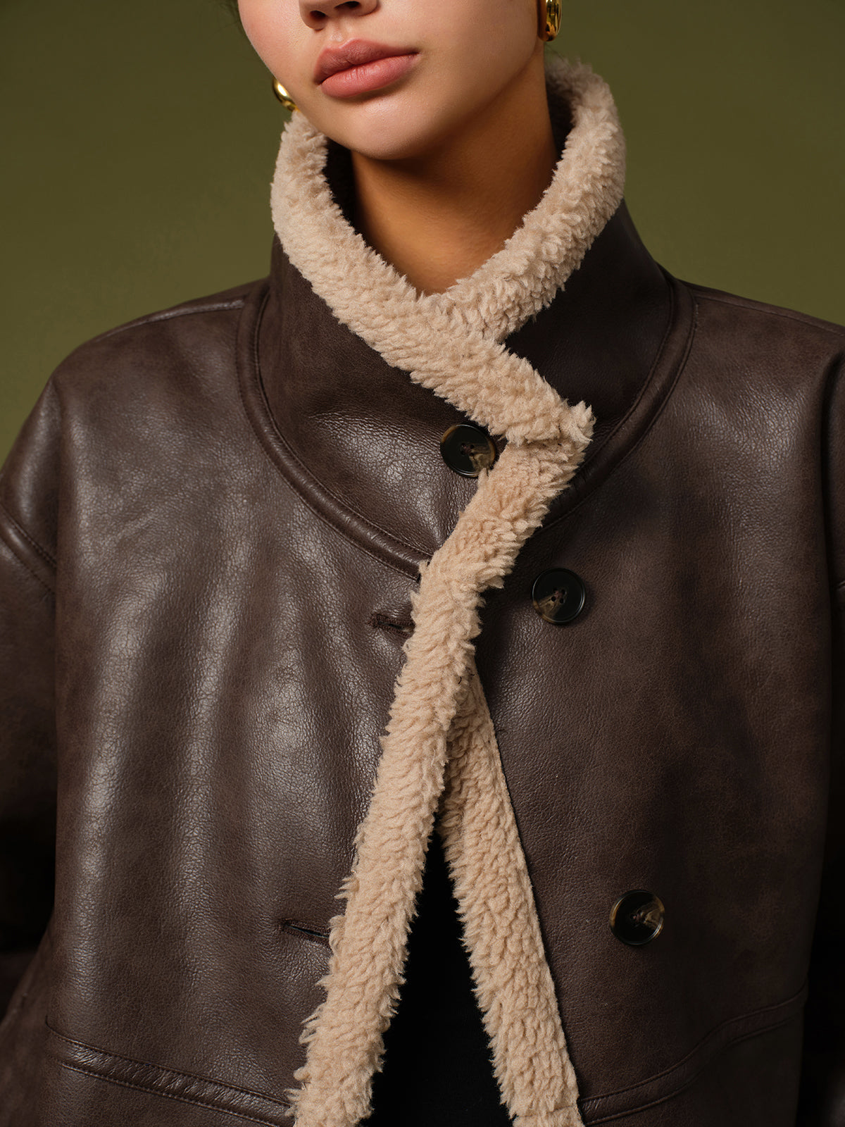 Dames Fleece Winterjas Faux Leren Look Stoer en Warm