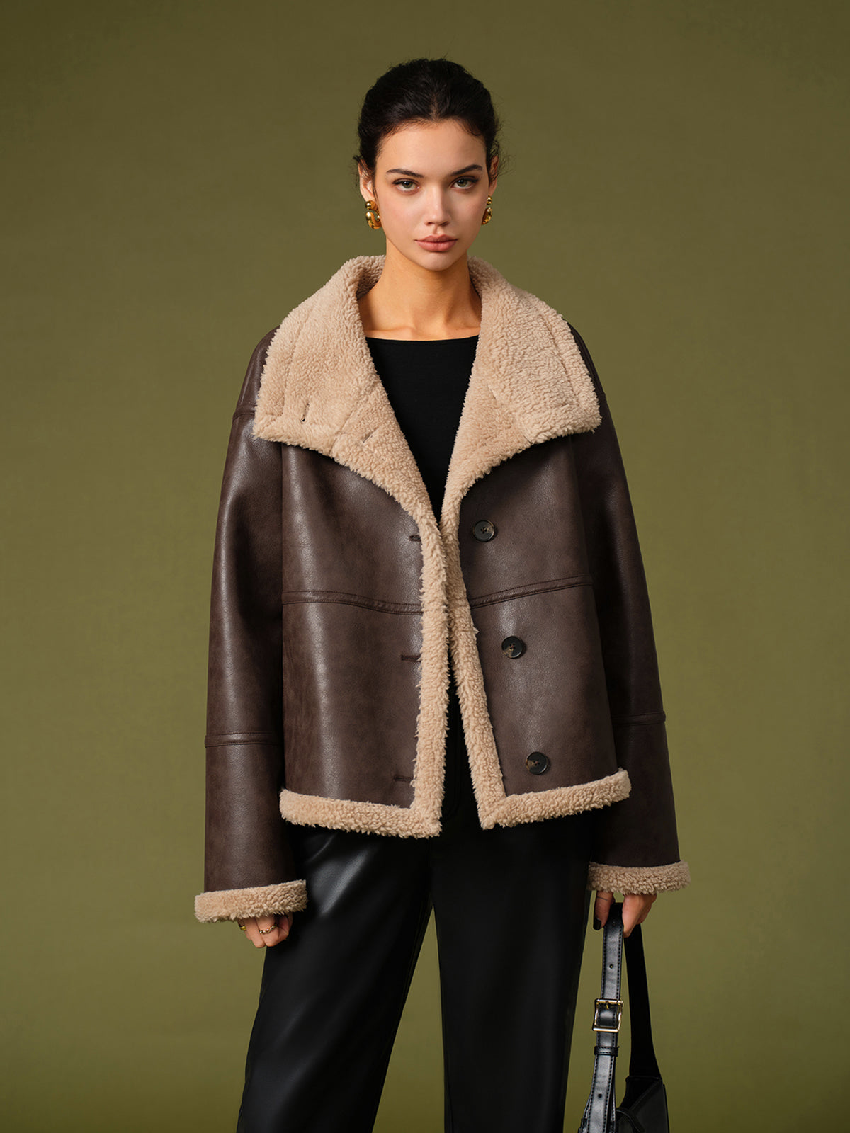 Dames Fleece Winterjas Faux Leren Look Stoer en Warm