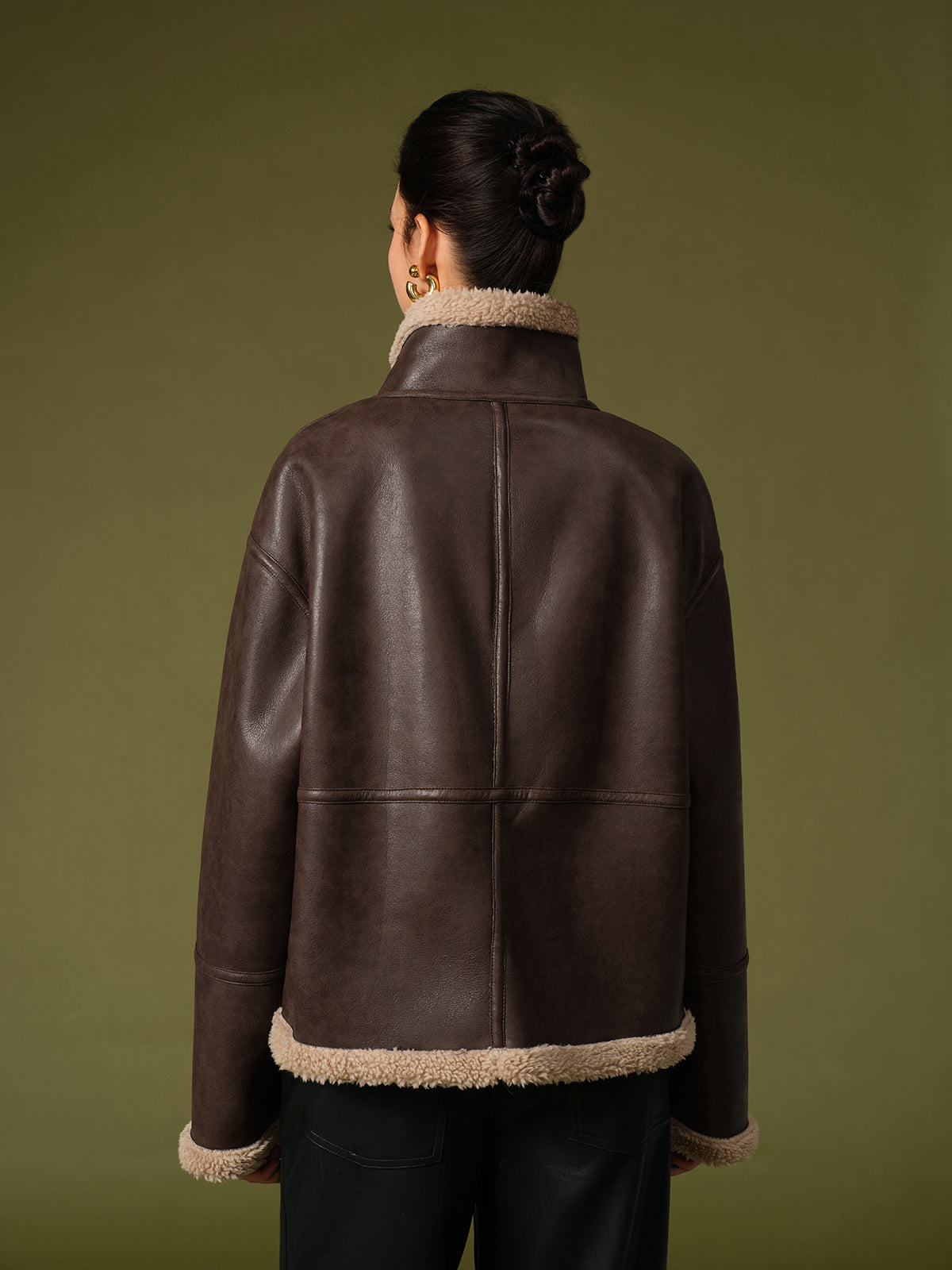 Dames Fleece Winterjas Faux Leren Look Stoer en Warm