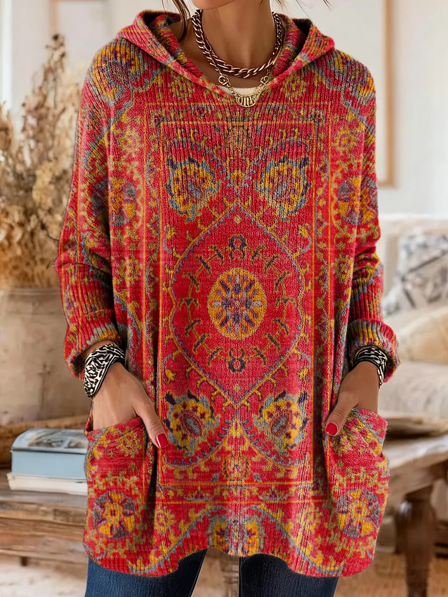 Retro Tuniek met Etnische Print en Capuchon voor Vrouw - StudioMarella