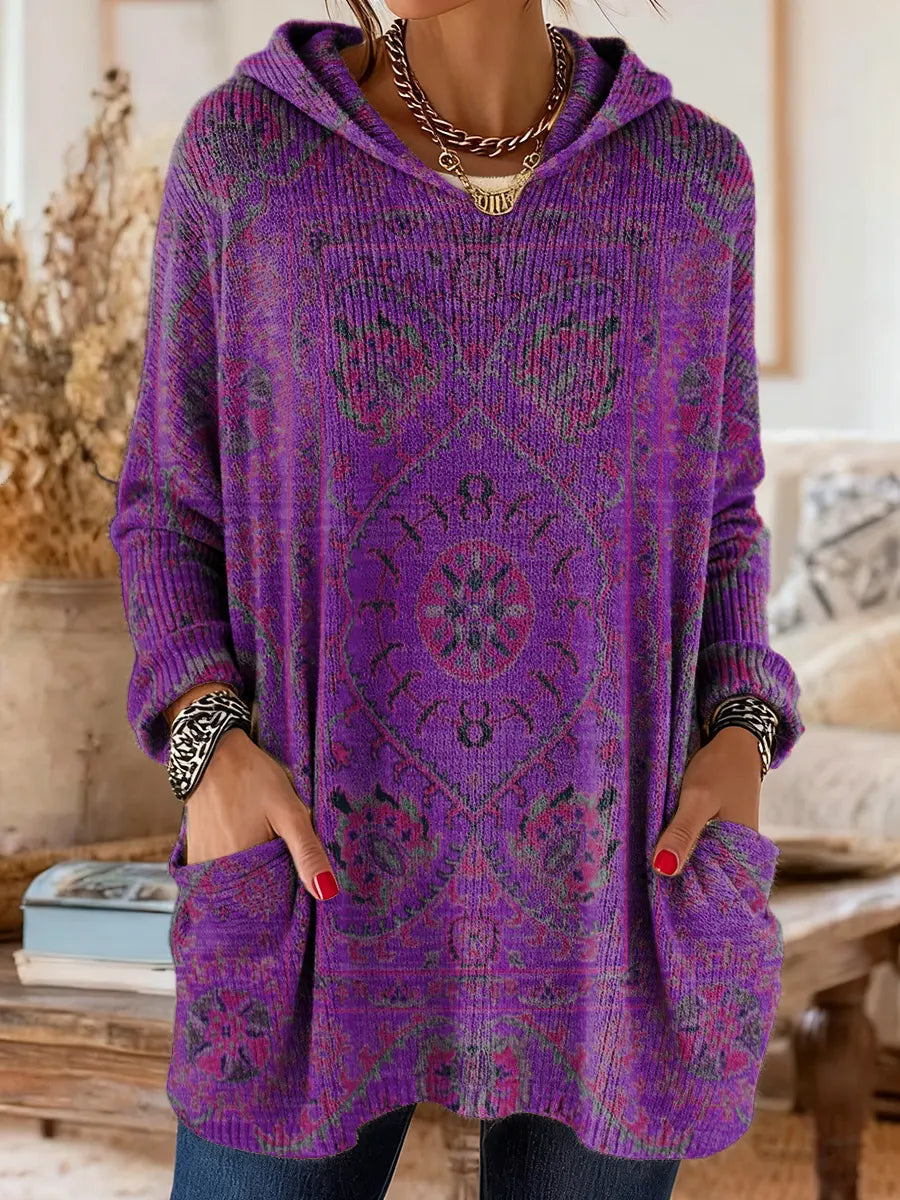 Retro Tuniek Etnische Print Capuchon Vrouw