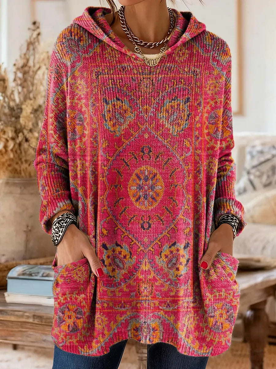 Retro Tuniek Etnische Print Capuchon Vrouw