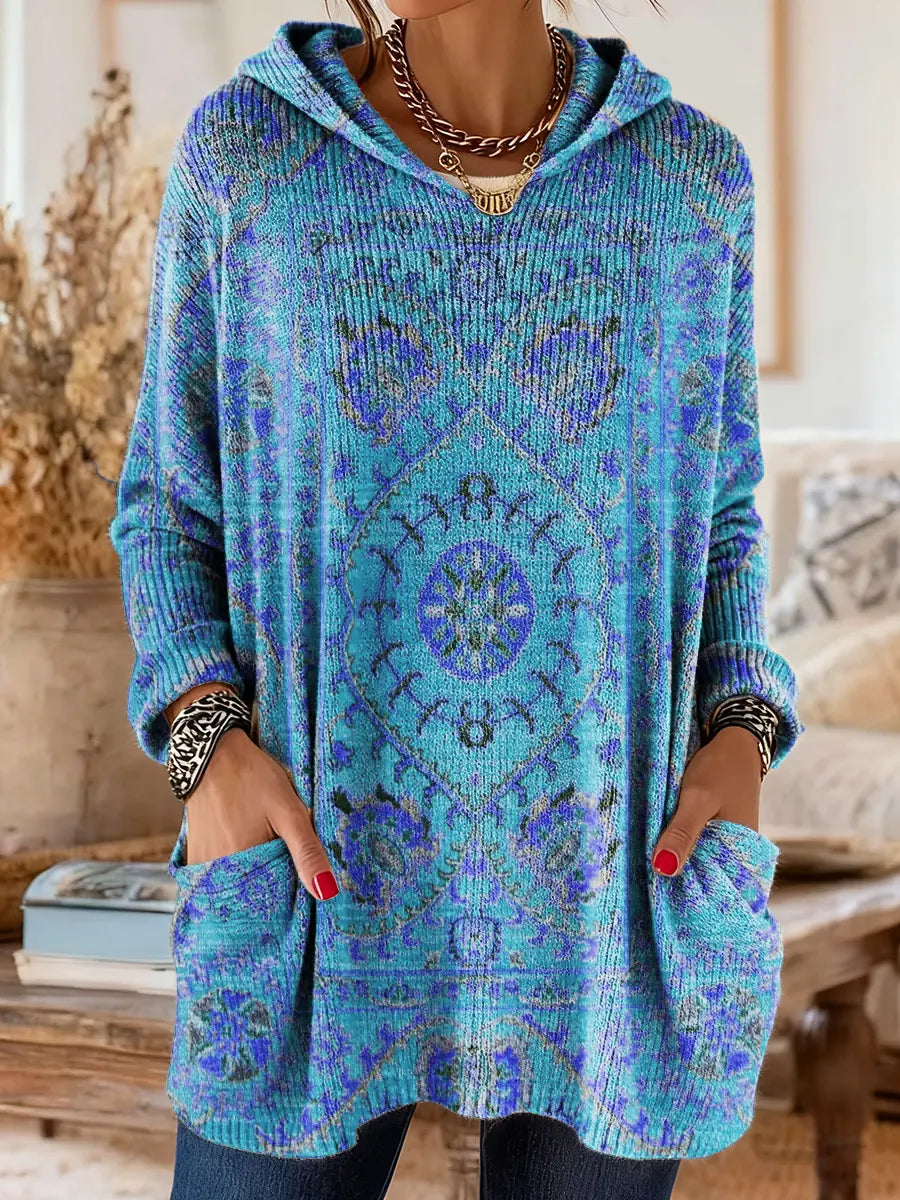 Retro Tuniek Etnische Print Capuchon Vrouw