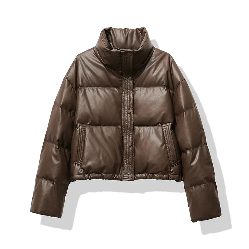 Dames Pufferjas - Korte Trendy Winterjas met Hoge Kraag - StudioMarella