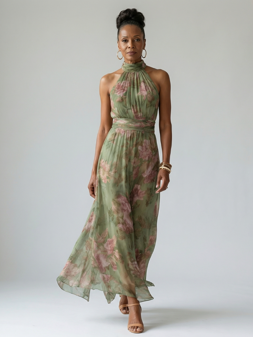 Mirelle Dames Midi Jurk | Lichtgewicht Halterontwerp, Geplooid Lijfje 4