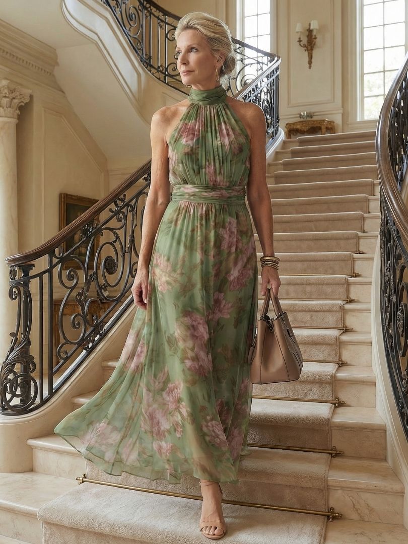 Mirelle Dames Midi Jurk | Lichtgewicht Halterontwerp, Geplooid Lijfje 5