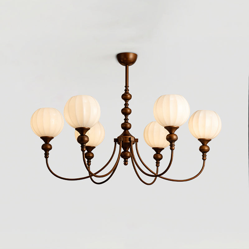 Mirena Kroonluchter – Antiek Brons met Geribbeld Glas – Vintage Modern voor Eetkamer Woonkamer Entree