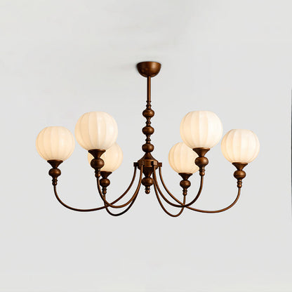 Mirena Kroonluchter – Antiek Brons met Geribbeld Glas – Vintage Modern voor Eetkamer Woonkamer Entree