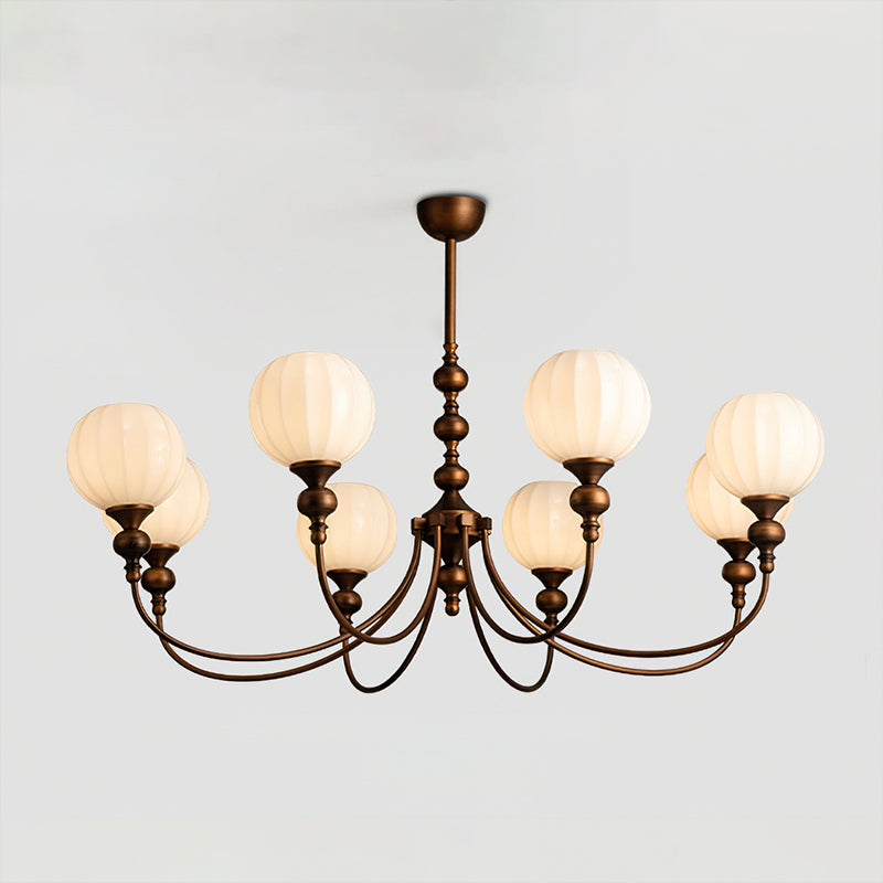 Mirena Kroonluchter – Antiek Brons met Geribbeld Glas – Vintage Modern voor Eetkamer Woonkamer Entree