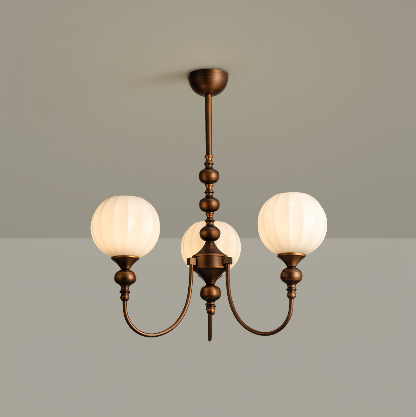 Mirena Kroonluchter – Antiek Brons met Geribbeld Glas – Vintage Modern voor Eetkamer Woonkamer Entree
