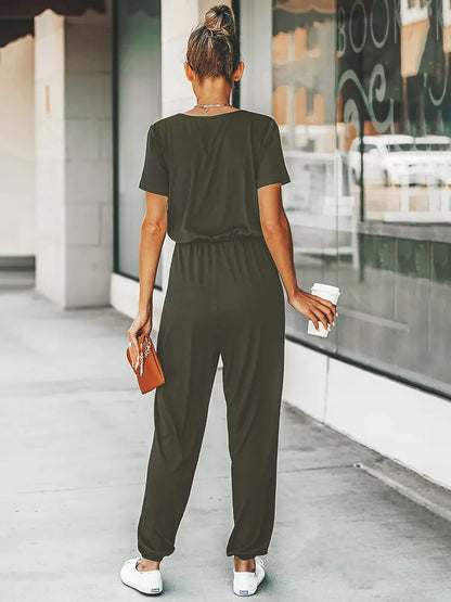 Zwarte Jumpsuit Korte Mouwen Zomerjurk voor Vrouw