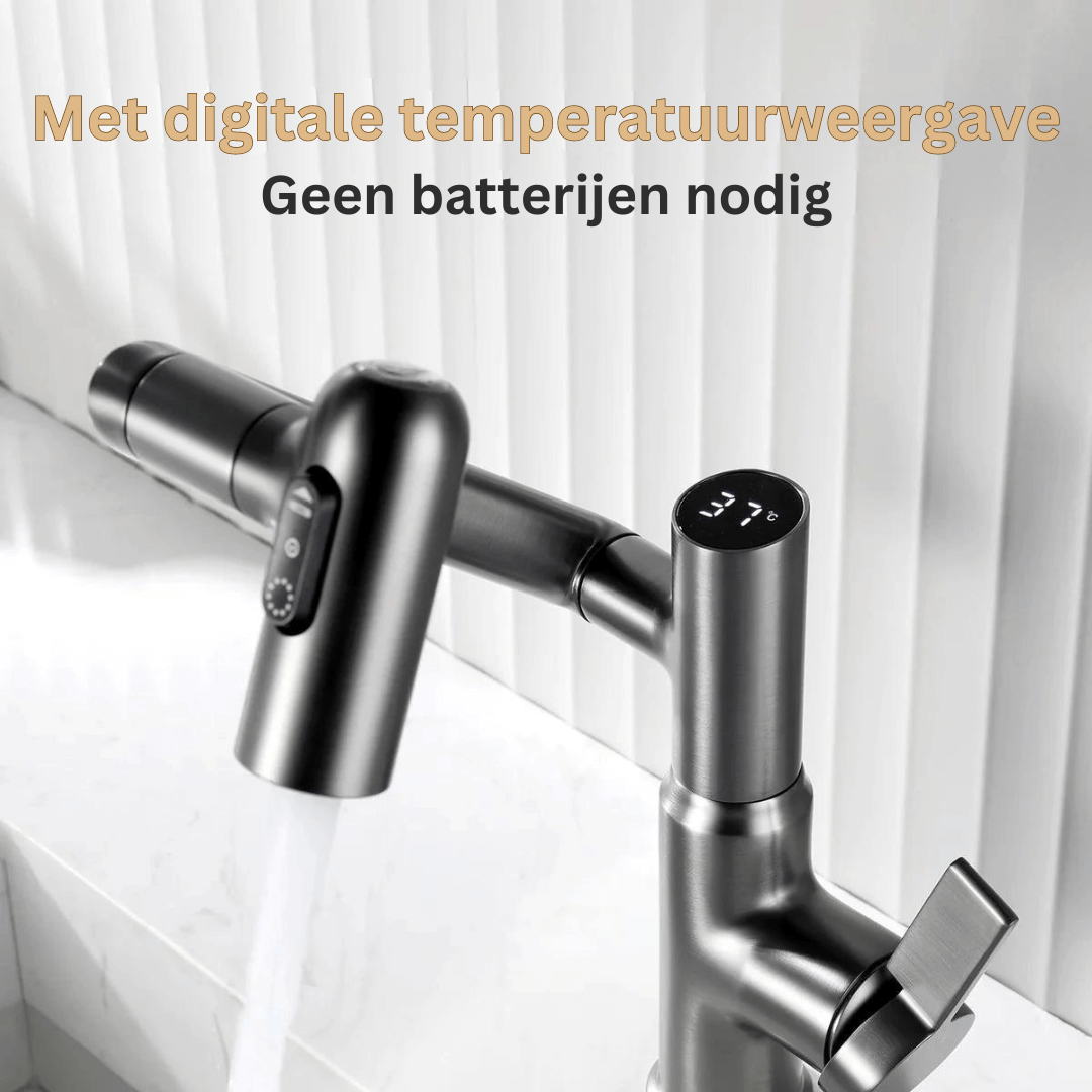 Digitale Kraan met Temperatuurweergave – Draaibaar Ontwerp met Meerdere Sproeimodi voor Keuken en Badkamer