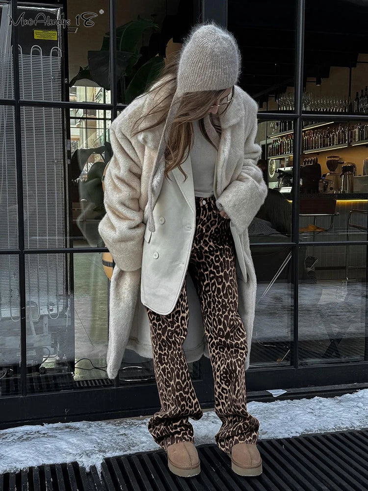 Leopard Print Broek Wijde Pijpen Zomerse Stijl