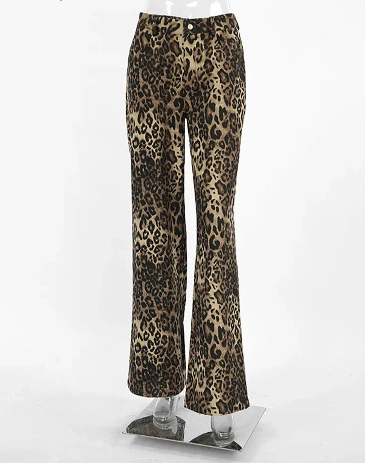 Leopard Print Broek Wijde Pijpen Zomerse Stijl
