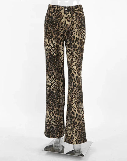 Leopard Print Broek Wijde Pijpen Zomerse Stijl