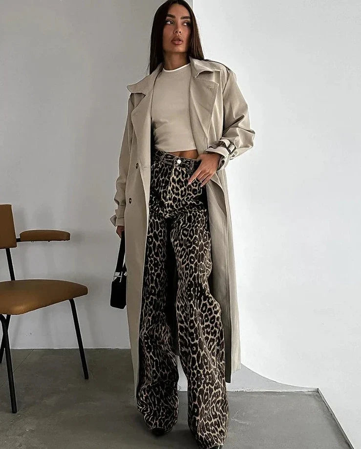 Leopard Print Broek Wijde Pijpen Zomerse Stijl