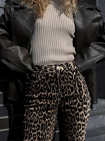 Leopard Print Broek Wijde Pijpen Zomerse Stijl