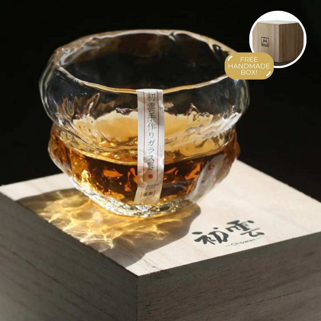 Japans Whiskeyglas met Traditioneel Mochi-Ontwerp 240ml Hittebestendig Glas Handgemaakt Dessert Cadeau Luxe Whiskyglazen Set Houten Verpakking