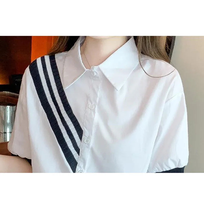 Vrouwen Shirt met Omgeslagen Kraag Contrasterende Kleuren