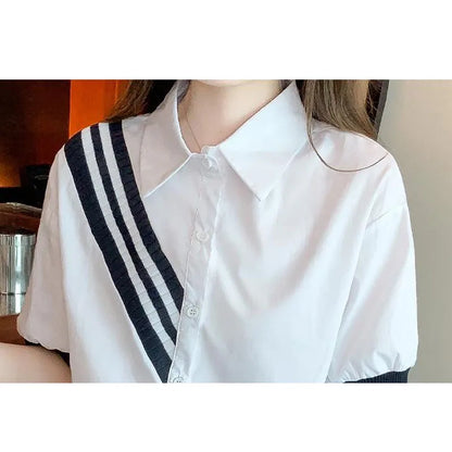 Vrouwen Shirt met Omgeslagen Kraag Contrasterende Kleuren