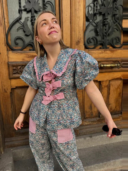 Lange Broek Set Bloemenprint Vrouwelijk Comfortabel