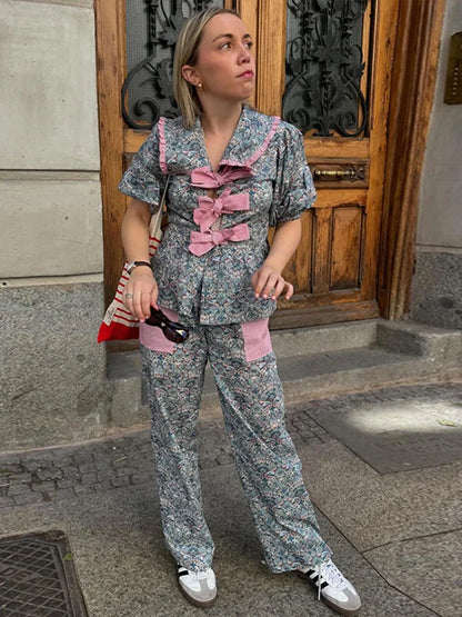 Lange Broek Set Bloemenprint Vrouwelijk Comfortabel - StudioMarella