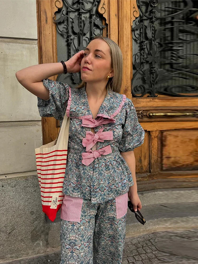 Lange Broek Set Bloemenprint Vrouwelijk Comfortabel