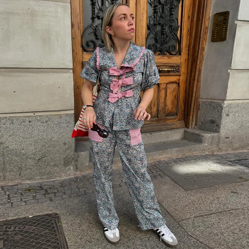 Lange Broek Set Bloemenprint Vrouwelijk Comfortabel