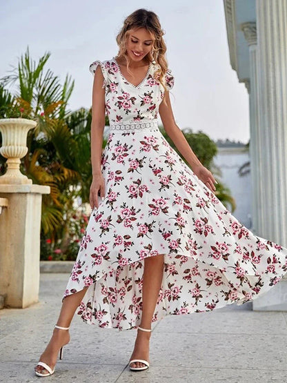 Bloemenjurk met Kant en Houten Knopen van MiraBella wordt 
Jurk met Bloemenprint en Kant Zomerjurk MiraBella
