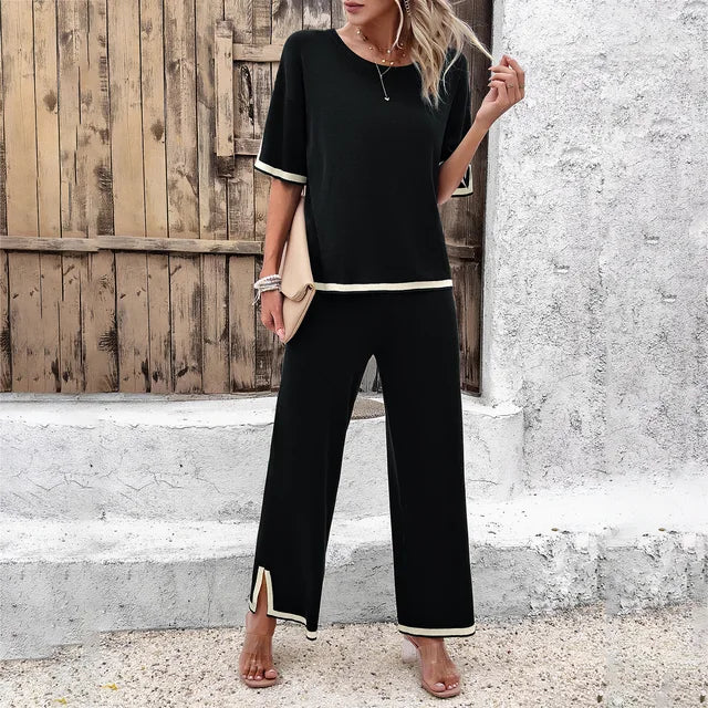 Gebreide Set voor Dames: Top en Broek Zacht en Comfortabel