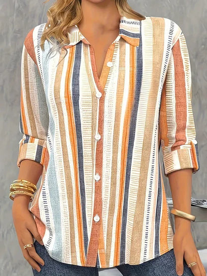 Vrouwelijke Blouse Oranje Met Lange Mouwen en Streepjes - StudioMarella