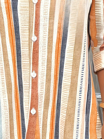 Vrouwelijke Blouse Oranje Met Lange Mouwen en Streepjes