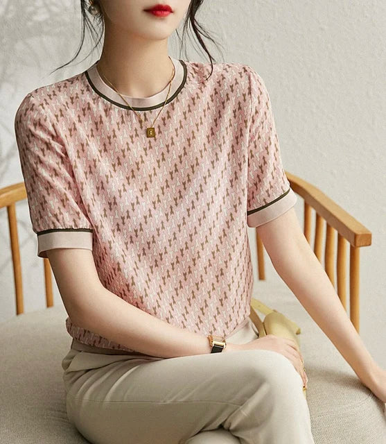 Zomer T-shirt Geometrisch Bedrukt Zijde Look - StudioMarella
