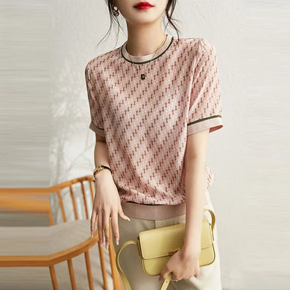 Zomer T-shirt Geometrisch Bedrukt Zijde Look