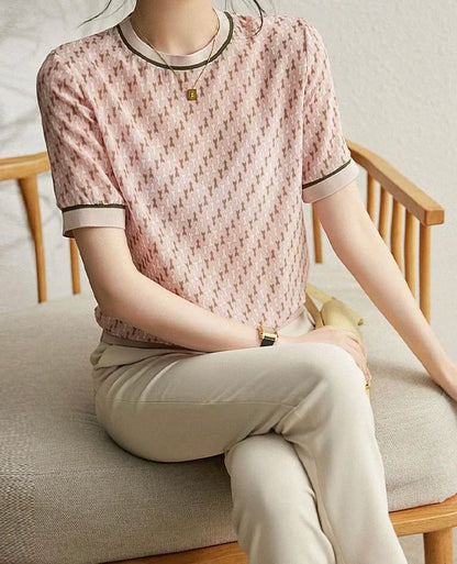 Zomer T-shirt Geometrisch Bedrukt Zijde Look